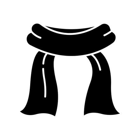Neck scarf glyph icon. Cold weather cloth. Winter garment. Common cold aid. Healthcare. Fashion neckerchief. Grippe precaution. Silhouette symbol. Negative space. Vector isolated illustrationのイラスト素材