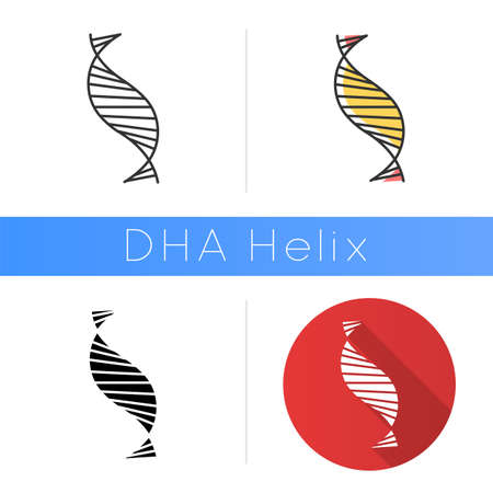 DNA spiral strand icon. Deoxyribonucleic, nucleic acid helix stripes. Chromosome. Molecular biology. Genetic code. Genome. Genetics. Flat design, linear and color styles. Isolated vector illustrationsのイラスト素材