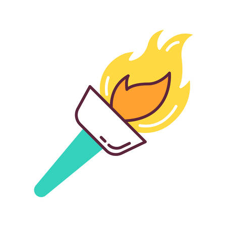 Medieval torch color icon. Flambeau. Burning fire. Bright beacon. Flare, bonfire. Ancient sport victory. Historical discovery. Traveling and exploration. Isolated vector illustrationのイラスト素材