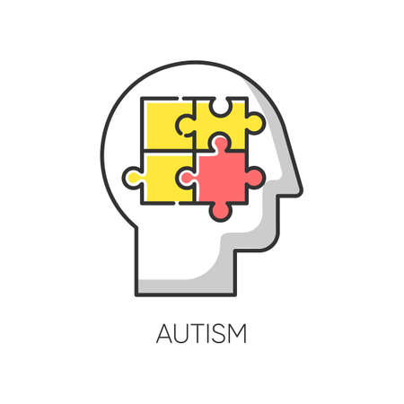 Autism color icon. Puzzled mind. Neurology and psychiatry. Children illness support. Different thinking. Asperger. Developmental disorder. Clinical psychology. Isolated vector illustrationのイラスト素材