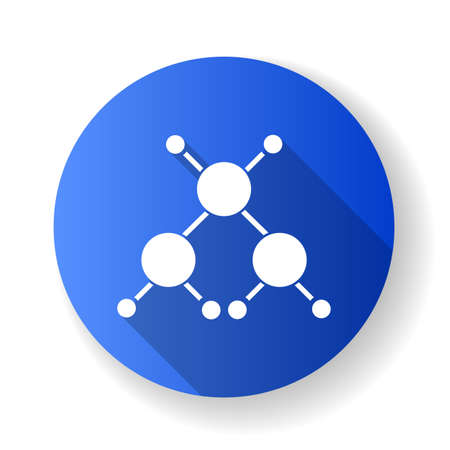 Molecule blue flat design long shadow glyph icon. Crystal structure. Molecular ball and stick model. Organic chemistry elements. Scientific atom modeling. Vector silhouette illustrationのイラスト素材