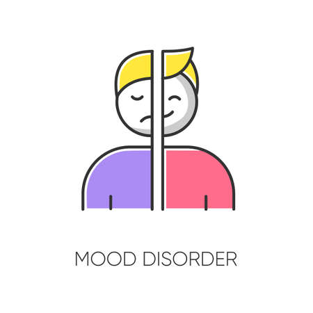 Mood disorder color icon. Manic and depressive episodes. Dysthymia, cyclothymia. Emotional swing. Happy and sad. Psychological problem. Psychiatric issue. Mental health. Isolated vector illustrationのイラスト素材