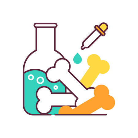 Laboratory analysis color icon. Archeological discoveries. Ancient human and animal bones. Lab examination. Chemistry study of fossil. Paleontology. Scientific tools. Isolated vector illustrationのイラスト素材