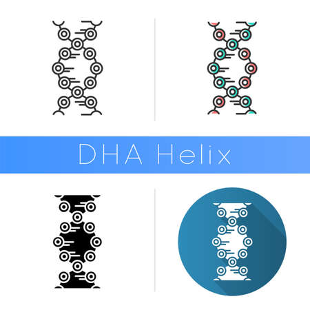 DNA strands icon. Connected circles, lines. Deoxyribonucleic, nucleic acid helix. Chromosome. Molecular biology. Genetic code. Flat design, linear and color styles. Isolated vector illustrationsのイラスト素材