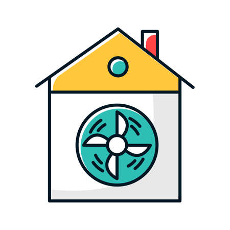 House ventilation color icon. Conditioning home. Clean germs and microbes. Dust ventilation system. Ventilator for clear air. Home cooling vent. Domestic fan. Isolated vector illustrationのイラスト素材