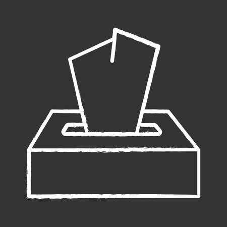 Disposable wipes chalk icon. Box with tissues. Toilet paper in stack. Handkerchief. Changing towel. Cleansing product. Napkin for sanitary. Bathroom items. Isolated vector chalkboard illustrationのイラスト素材