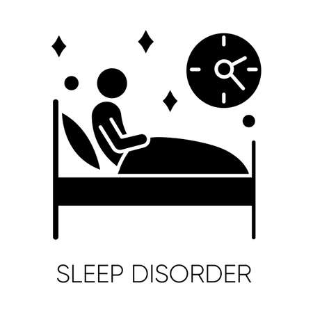 Sleep deprivation glyph icon. Insomnia. Awake at night. Sleeplessness. Nightmare and night terror. Dyssomnia. Mental disorder. Silhouette symbol. Negative space. Vector isolated illustrationのイラスト素材