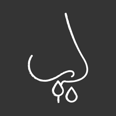 Drip nose chalk icon. Common cold. Grippe symptome. Flu infection. Runny nose, snot. Nasal illness. Disease and sickness. Healthcare. Allergy. Sneeze. Isolated vector chalkboard illustrationのイラスト素材