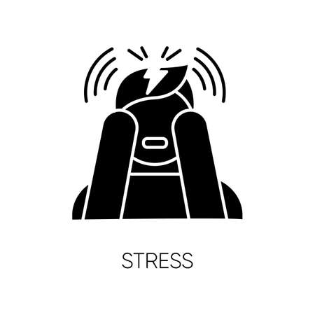 Stress glyph icon. Anxiety and panic attack. Emotional problem. Distress. Migraine and headache. Upset person. Mental disorder. Silhouette symbol. Negative space. Vector isolated illustrationのイラスト素材