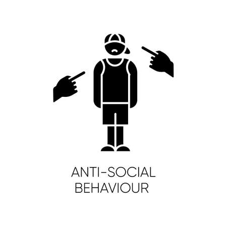 Anti-social behaviour glyph icon. Harassment and bullying. Teenager depression. Agressive public. Anxiety, loneliness. Mental disorder. Silhouette symbol. Negative space. Vector isolated illustrationのイラスト素材