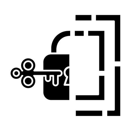 Riddle solution finding glyph icon. Maze, key-lock puzzle. Mental exercise. Logic game. Ingenuity, intelligence test. Brain teaser. Silhouette symbol. Negative space. Vector isolated illustrationのイラスト素材