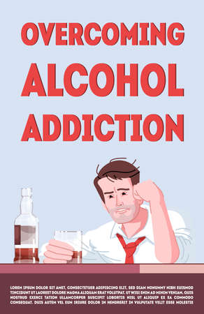Overcoming alcohol addiction poster vector template. Assistance to addicts. Brochure, cover, booklet page concept design with flat illustrations. Advertising flyer, leaflet, banner layout ideaのイラスト素材