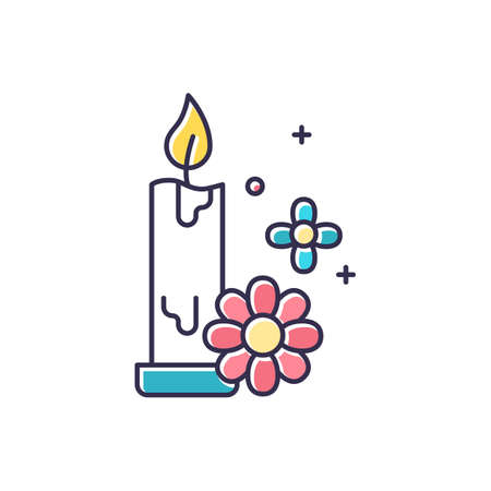 Aromatherapy color icon. Floral scented candle. Perfumed air freshener. Spa product for meditation. Relaxation and selfcare. Bath decoration. Candlelight for resting mood. Isolated vector illustrationのイラスト素材