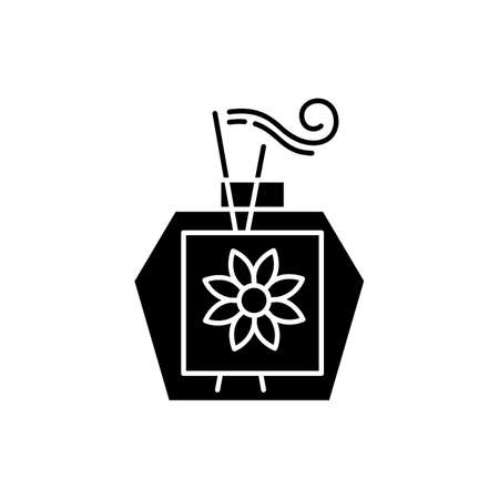 Aromatherapy glyph icon. Scented sticks in glass jar. Essential oils for relaxation. Selfcare and wellness. Therapeutic procedure. Silhouette symbol. Negative space. Vector isolated illustrationのイラスト素材