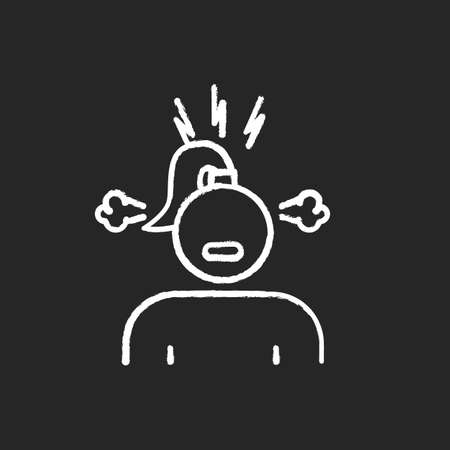 Irritability chalk icon. Annoyed girl. Angry woman. PMS symptom. Predmenstrual syndrome. Boiling emotion. Temper problem. Distress and rage. Isolated vector chalkboard illustrationのイラスト素材