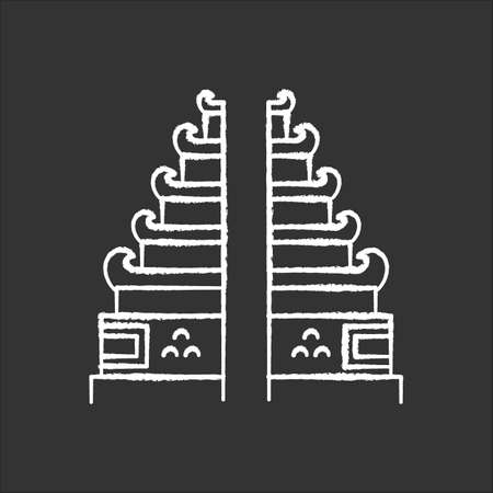 Pura Lempuyang temple chalk icon. Indonesian touristic destinations and religious places. Hinduist candi bentar split gate entrance. Balinese sightseeing. Isolated vector chalkboard illustrationのイラスト素材