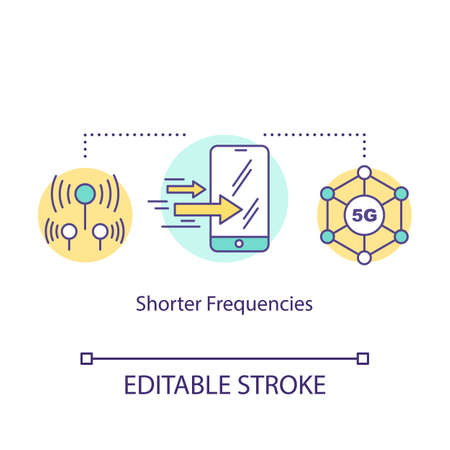 Shorter frequencies concept icon. 5G technologies idea thin line illustration. Mobile internet. Global coverege. High-speed connection. Vector isolated outline drawing. Editable strokeのイラスト素材