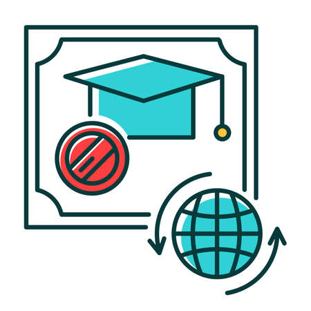 Diploma RGB color icon. Internationally accepted school certificate. Graduation confirmation. Academic document. Qualification. Degree. Education. Attestation. Isolated vector illustrationのイラスト素材