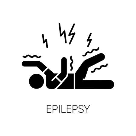Epilepsy glyph icon. Convulsive seizure. Shaking and tremor. Movement trouble. Epileptic stroke. Abnormal activity. Mental disorder. Silhouette symbol. Negative space. Vector isolated illustrationのイラスト素材