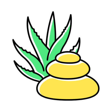 Spa treatment green color icon. Skincare with medicinal herbs. Cosmetology and dermatology. Organic plant based therapy. Beauty salon. Relaxation and wellbeing. Isolated vector illustrationのイラスト素材