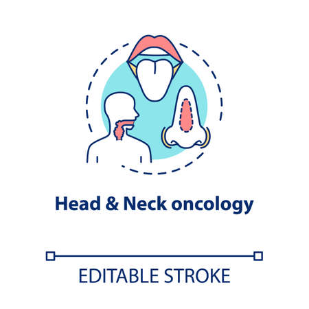 Head and neck oncology concept icon. ENT disorders. Diseases of ears, nose, and throat. Otorhinolaryngology idea thin line illustration. Vector isolated outline RGB color drawing. Editable strokeのイラスト素材