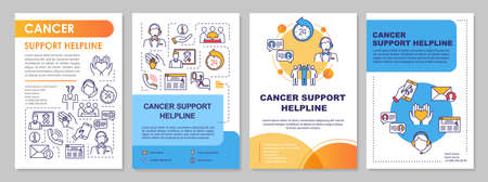 Cancer Support Helpline brochure template. Call center. Flyer, booklet, leaflet print, cover design with linear icons. Oncology help. Vector layouts for magazines, annual reports, advertising postersのイラスト素材