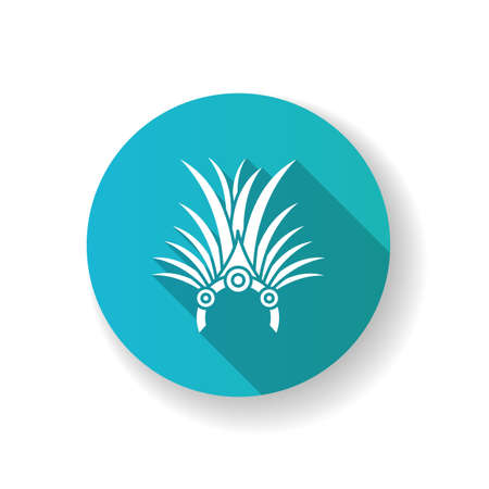 Brazilian carnival headwear blue flat design long shadow glyph icon. Crown with palm leaves and jewels. Traditional wear. National holiday. Masquerade parade. Silhouette RGB color illustrationのイラスト素材