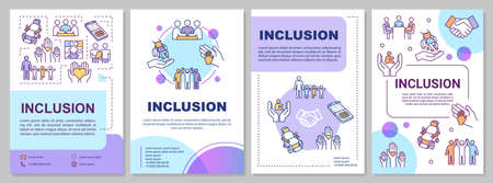Inclusion brochure template. Disabled aid. Socialization, education. Flyer, booklet, leaflet print, cover design with linear icons. Vector layouts for magazines, annual reports, advertising postersのイラスト素材