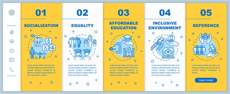 Inclusive education onboarding vector template. Equality and deference. Affordable studying. Responsive mobile website with icons. Webpage walkthrough step screens. RGB color conceptのイラスト素材