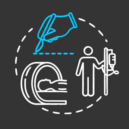 Oncology treatment chalk RGB color chalk RGB color concept icon. Chemotherapy, surgical, radiological treatment of cancer. Tumor cure idea. Vector isolated chalkboard illustration on black backgroundのイラスト素材
