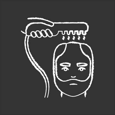 Alopecia treatment chalk white icon on black background. Help with male baldness. Laser therapy. Professional dermatology aid, medical procedure. H Isolated vector chalkboard illustrationのイラスト素材