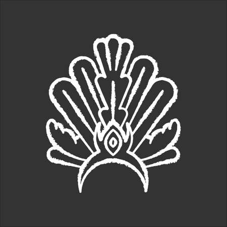 Brazilian carnival headwear chalk white icon on black background. Crown with plumage. Ethnic wear. Traditional festival. National holiday. Masquerade parade. Isolated vector chalkboard illustrationのイラスト素材