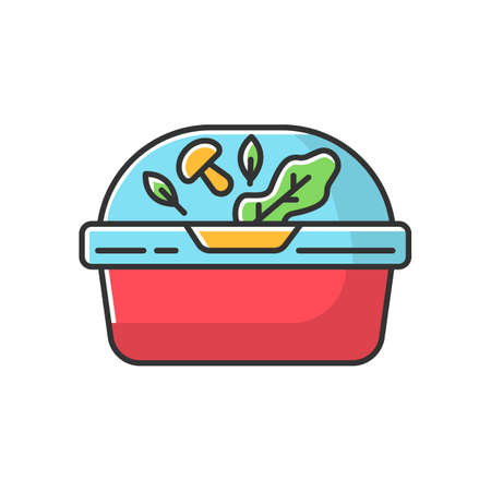 Plastic container for salad RGB color icon. Reusable lunchbox. Takeaway food package with lid. Takeout meal in lunch box. Take away dinner Isolated vector illustrationのイラスト素材