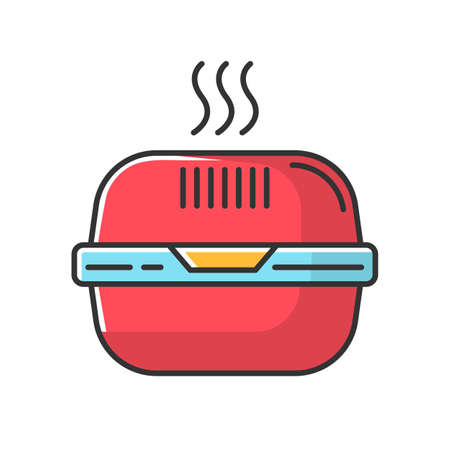 Burger box red RGB color icon. Fast food takeout container. Takeaway thermo packaging. Plastic lunchbox for hot meal, hamburger. Isolated vector illustrationのイラスト素材