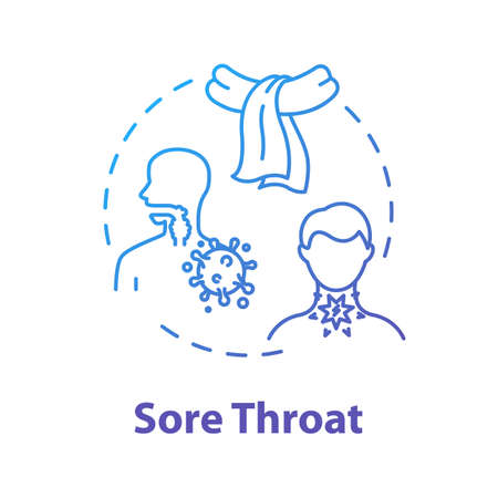 Sore throat concept icon. Influenza sign. Respiratory illness. Contagious disease. Allergy symptom. Flu infection idea thin line illustration. Vector isolated outline RGB color drawingのイラスト素材