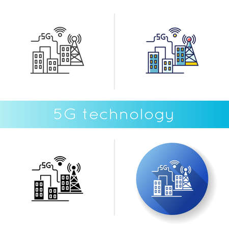 5G smart city icon. Improved urban infrastructure. Mobile cellular network coverage. Wireless...