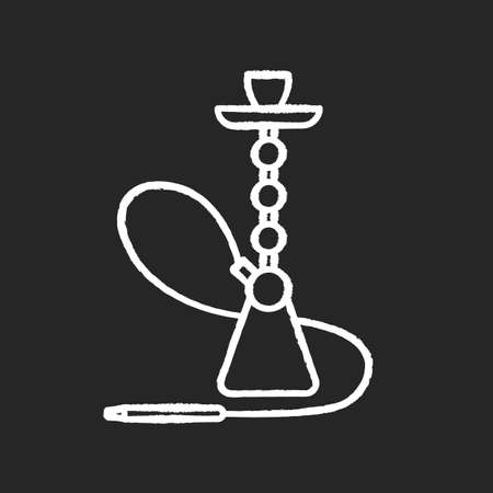 Hookah chalk white icon on black background. Sheesha house. Hooka and shisha menu. Nargile lounge. Odor from pipe. Scent of vaporizing. Smoking area. Isolated vector chalkboard illustrationのイラスト素材