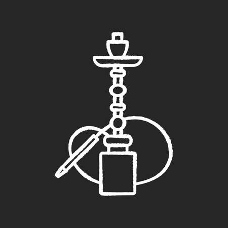 Hookah chalk white icon on black background. Sheesha house. Shisha bar for leisure. Nargile lounge. Odor from pipe. Scent of vaporizing. Smoking area. Isolated vector chalkboard illustrationのイラスト素材