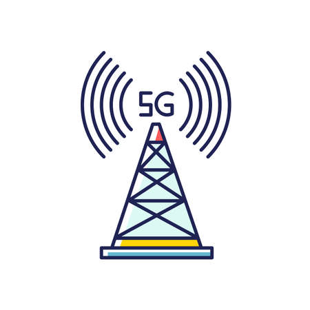 5G cell tower RGB color icon. Wireless technology. Fast Internet connection. Mobile cellular network coverage. Telecommunications antenna. Isolated vector illustrationのイラスト素材