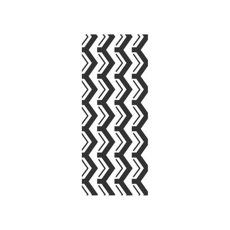 Track marks black glyph icon. Detailed automobile street tyre traces. Zigzag-shaped wheel print with thick grooves. Vehicle tire trail. Silhouette symbol on white space. Vector isolated illustrationのイラスト素材