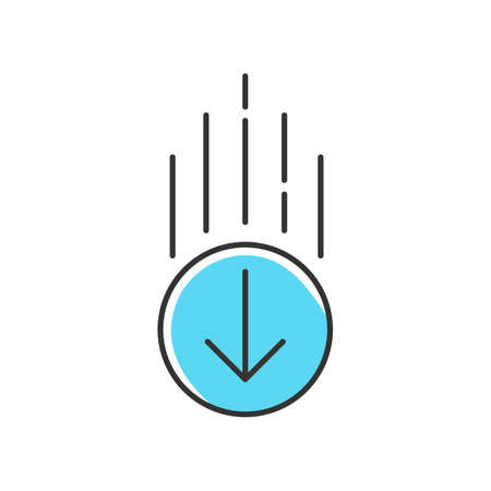 Down arrow in circle blue RGB color icon. Page browsing direction. Website pointer. Web cursor. Scrolldown interface directional button in round shape. Isolated vector illustrationのイラスト素材