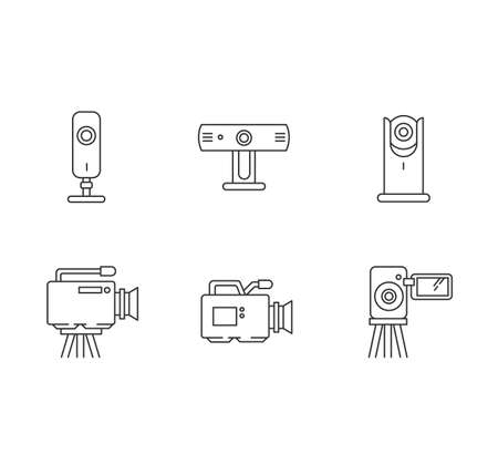 Webcams pixel perfect linear icons set. Digital video cameras. Online chatting, conference. Surveillance. Customizable thin line contour symbols. Isolated vector outline illustrations. Editable strokeのイラスト素材