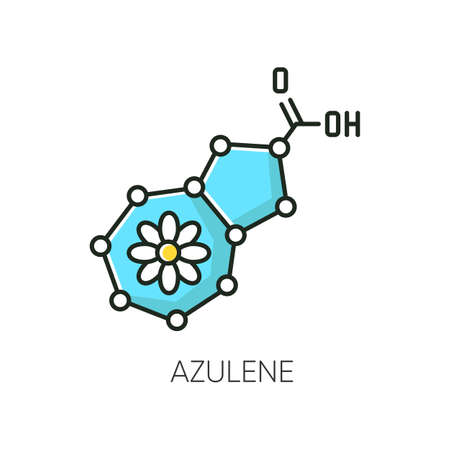 Azulene RGB color icon. Scientific compound. Chemical skincare formula. Blue pigment. Molecular structure. Atomic chain. Korean beauty cosmetic ingredient. Isolated vector illustrationのイラスト素材