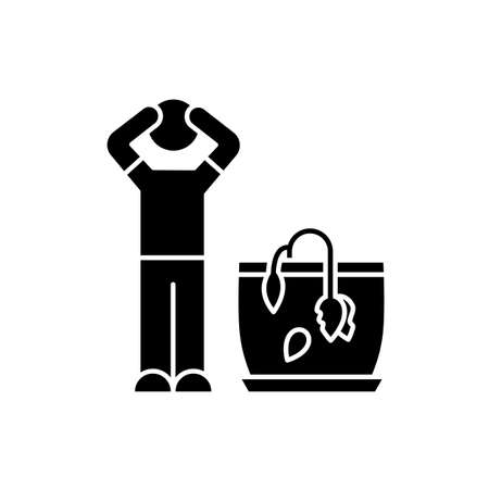 Withering plant black glyph icon. Dead domesticated plant. Wilting houseplant. Dying flower. Unfavourable conditions. Indoor gardening. Silhouette symbol on white space. Vector isolated illustrationのイラスト素材