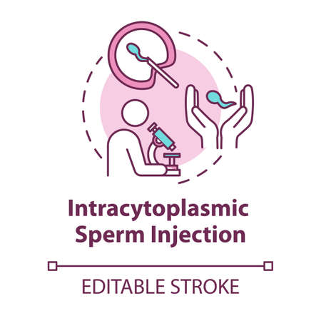 Intracytoplasmic sperm injection concept icon. In vitro fertilisation. Cell transfer. Reproductive technology idea thin line illustration. Vector isolated outline RGB color drawing. Editable strokeのイラスト素材