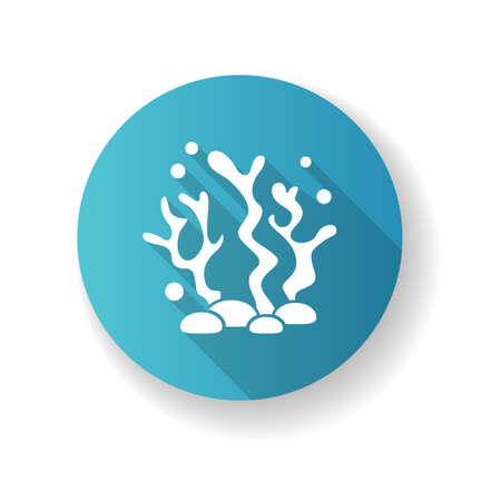 Seaweed blue flat design long shadow glyph icon. Natural component. Skincare treatment product. Ecology and biology. Marine grass extract. Cosmetic ingredient. Silhouette RGB color illustrationのイラスト素材