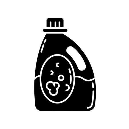 Laundry detergent black glyph icon. Cleaning product package, liquid whitener, linen bleach bottle. Clothes cleanser, stain remover. Silhouette symbol on white space. Vector isolated illustrationのイラスト素材