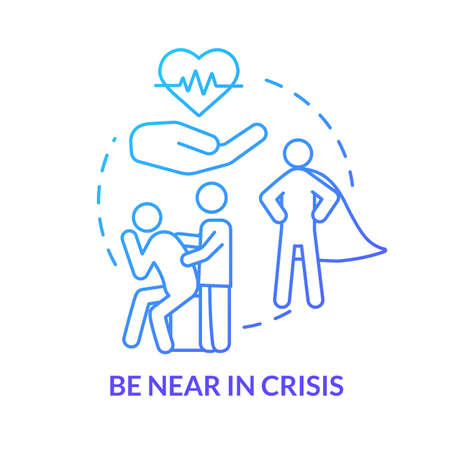 Be near in crisis concept icon. Friend difficult times and troubles. Sad mate comforting, support and encourage idea thin line illustration. Vector isolated outline RGB color drawingのイラスト素材