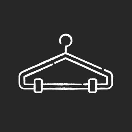 Hanger chalk white icon on black background. Clothes rack, clothing hook, wardrobe item. Domestic garment fixture, empty cloakroom attribute, suit hanger. Isolated vector chalkboard illustrationのイラスト素材