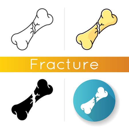 Bone fracture icon. Oblique fracture. Accident. Hurt body part. Trauma treatment. Healthcare. Medical condition. Emergency. Linear black and RGB color styles. Isolated vector illustrationsのイラスト素材